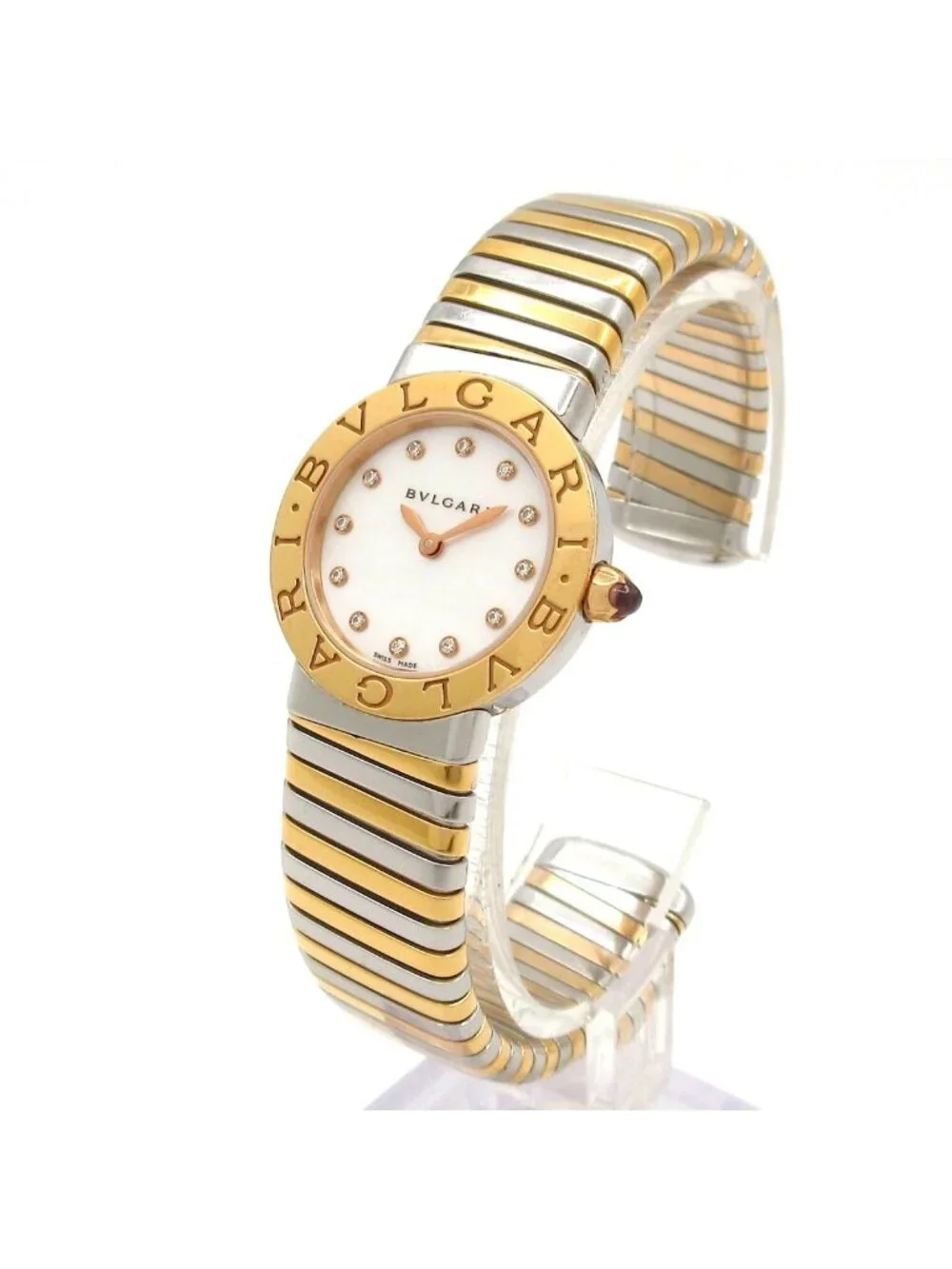 Bvlgari Watch Tubogas 18k Pink Gold SS Diamond Index Shell White